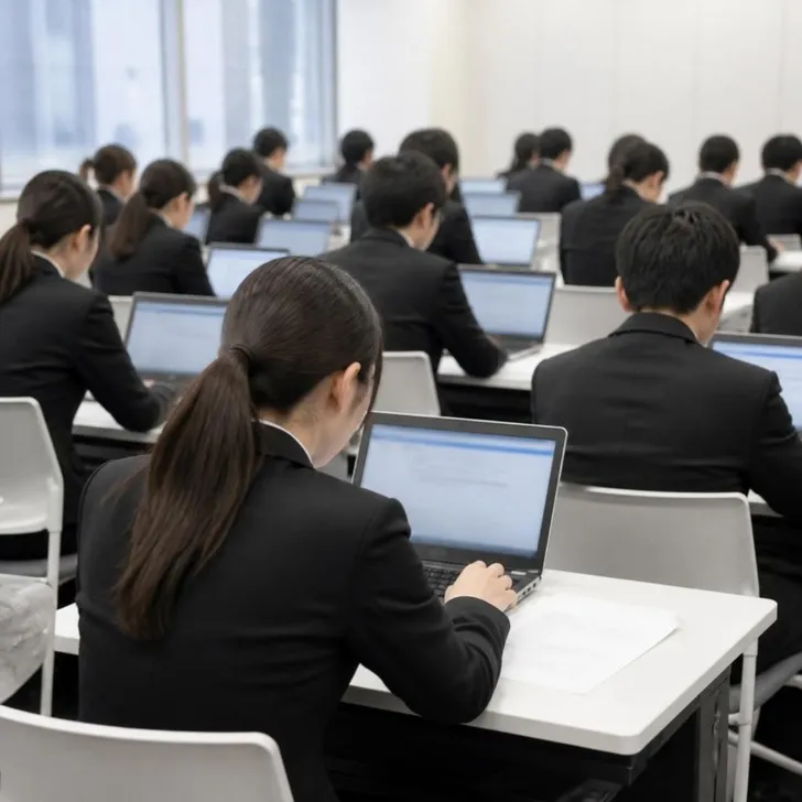 会議室で受検結果の一覧を確認する人事担当者(イメージ)