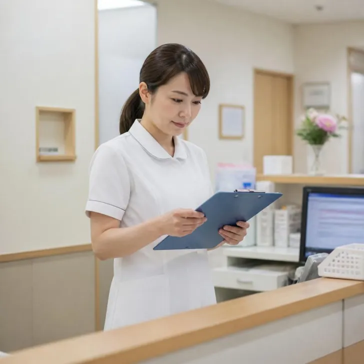 介護施設の事務室で、施設長が紹介会社の契約書を読み合わせる場面(イメージ)