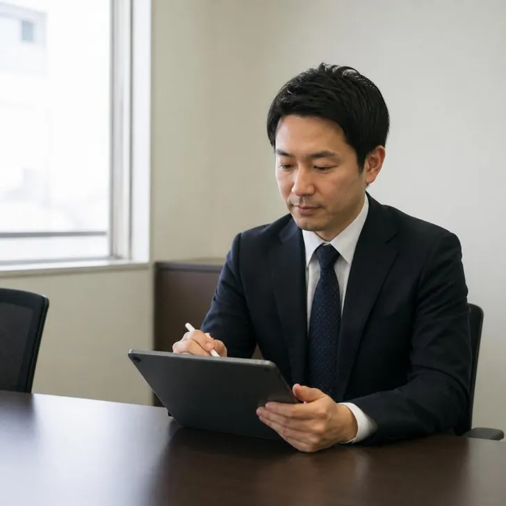面接の前に結果レポートを読む面接官(イメージ)