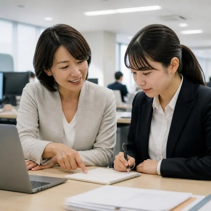上司と新入社員が面談している場面(イメージ)
