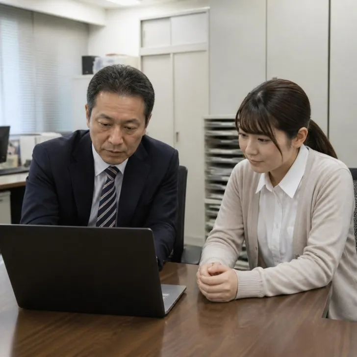 社長が応募者の結果シートを手元で確認する場面(イメージ)